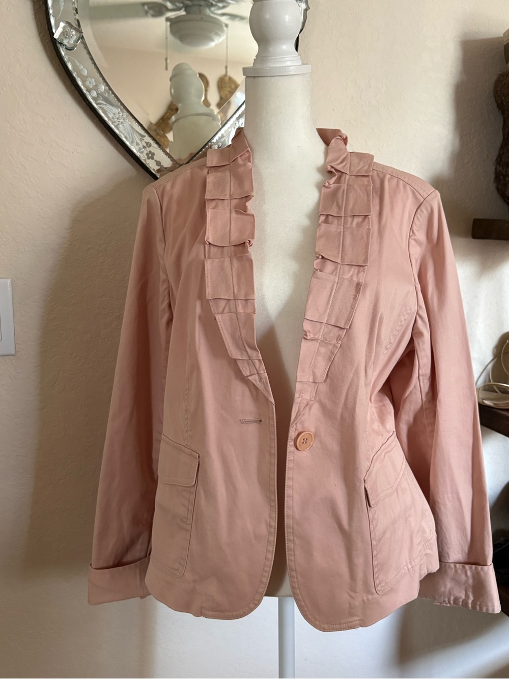 Talbots Dusty Pink Ruffled Collar Blazer